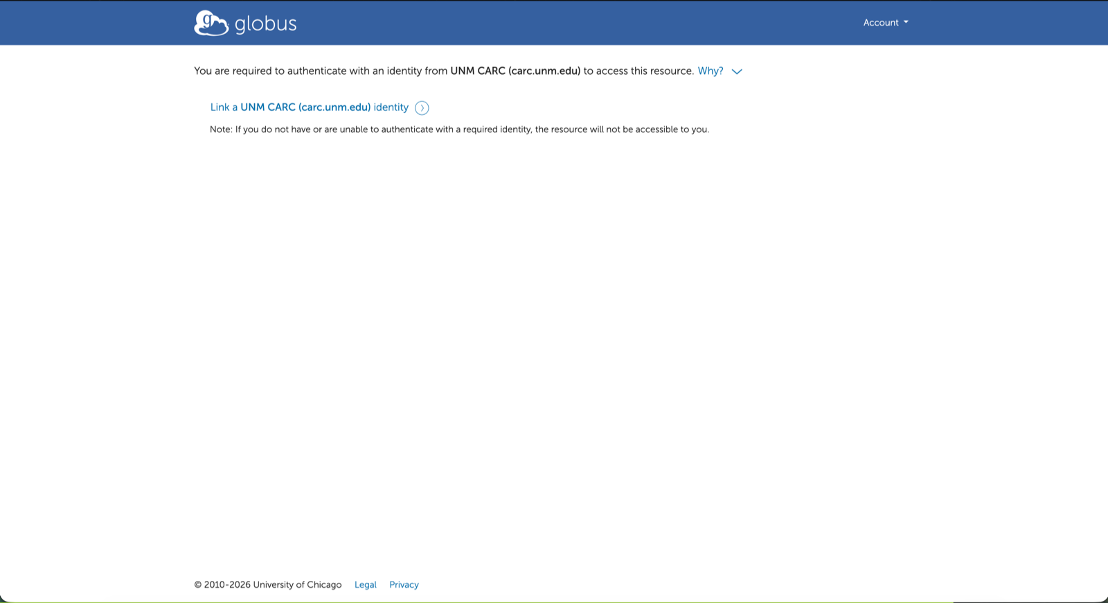 Globus prompt to link a UNM CARC identity