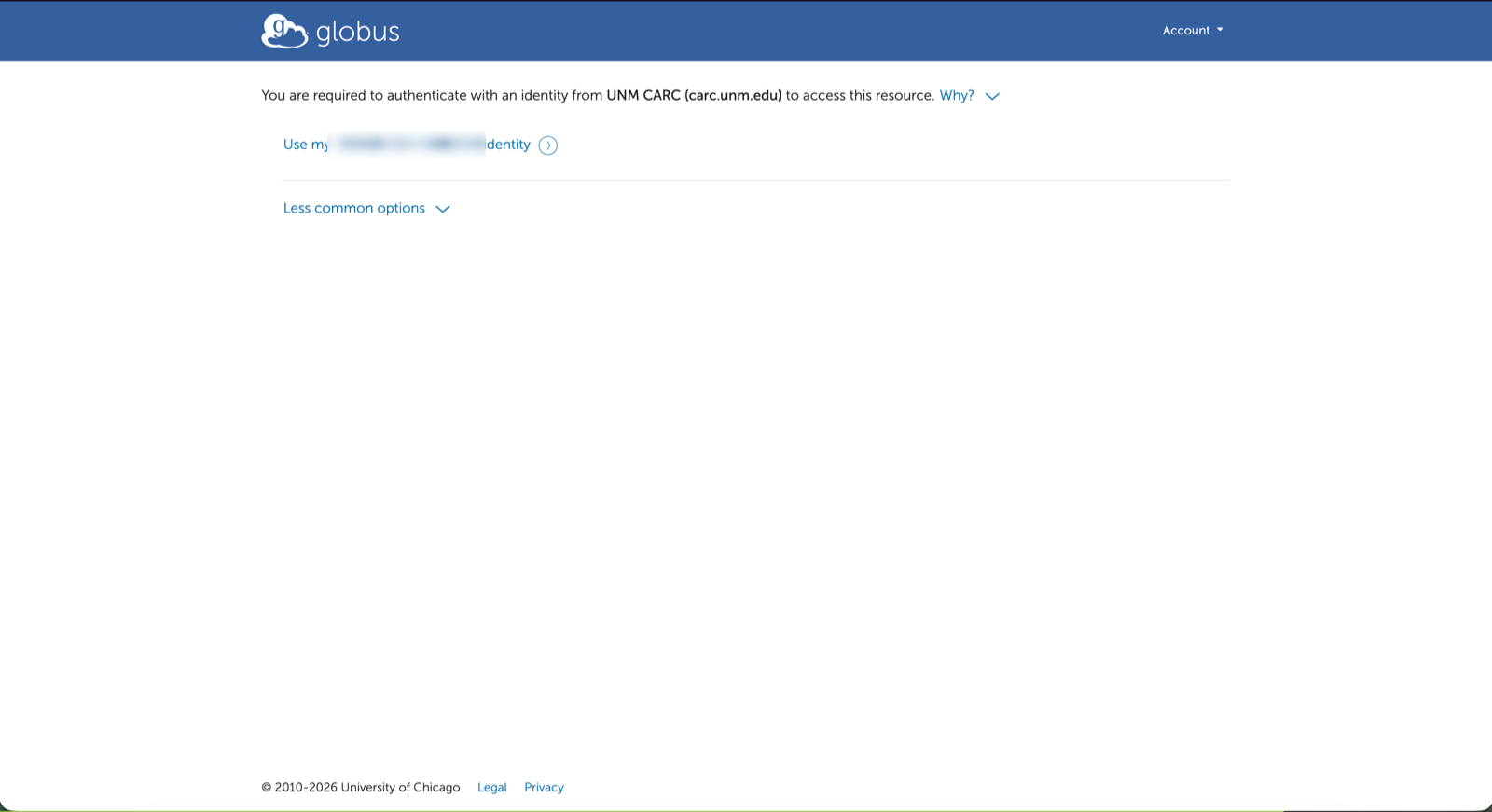 Globus prompt to use an already linked CARC identity